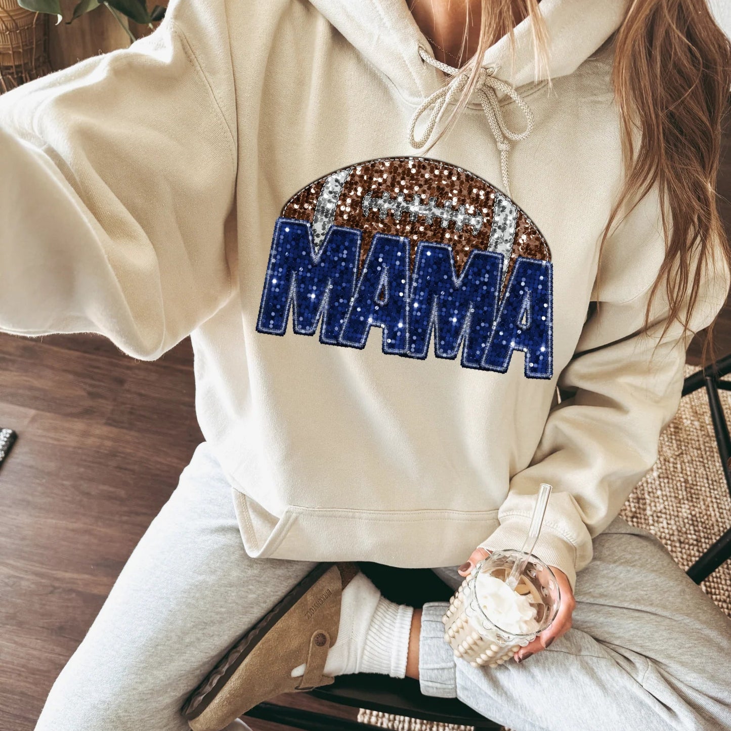 Mama Blue Glitter Football