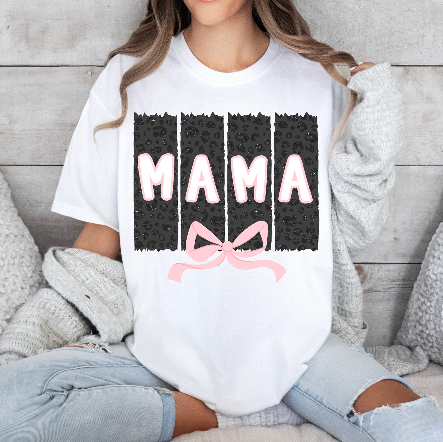 Black Leopard Mama Pink Bow